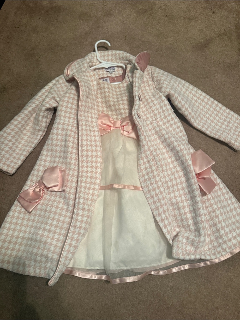 Sweetheart Pink Houndstooth Girls' Coat with Bow Trim| kids| size:5